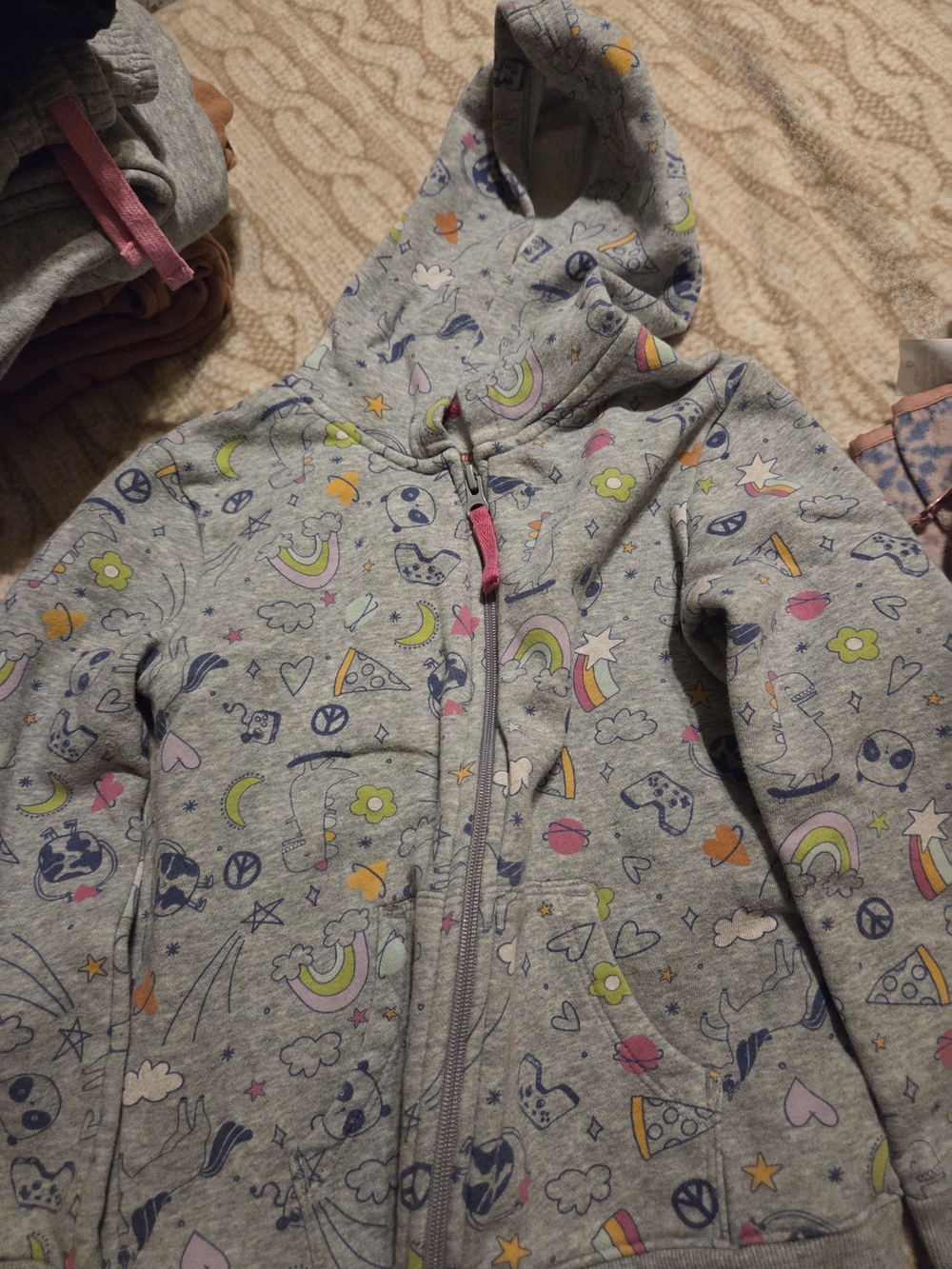 Cat & Jack Gray Hoodie Jacket with Multicolor Prints